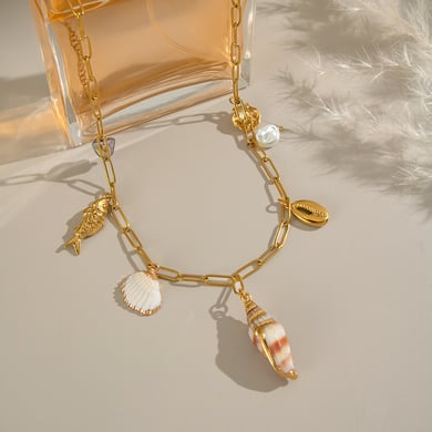 1 stuk schelp roestvrijstalen goudkleurige hangerketting h5 Afbeelding5