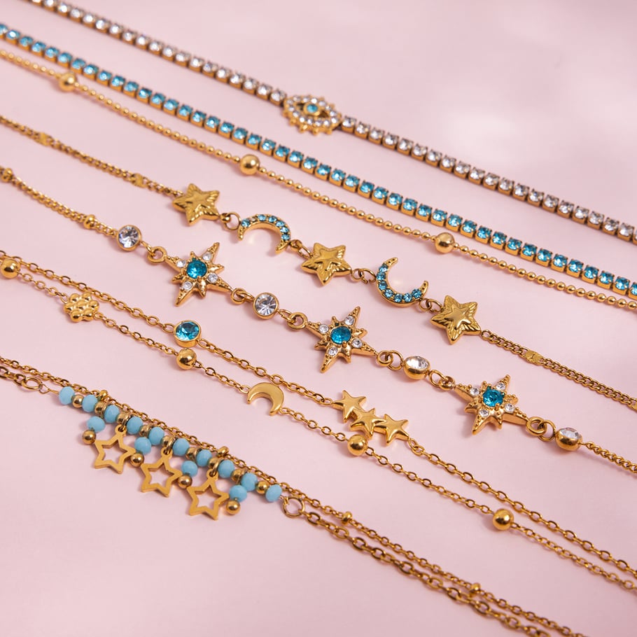 1 pulsera elegante con dije de estrella de acero inoxidable color dorado para mujer Imagen4