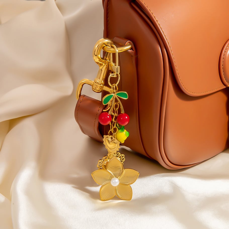 1 Piece Cute Fruit Stainless Steel Gold Color Bag Charm Picture4