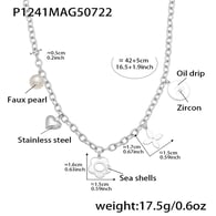 P1241-Collana multiaccessori con fiore in acciaio 42+5 cm Immagine6
