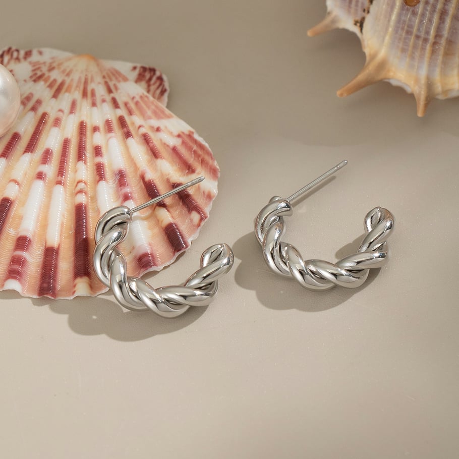 1 Pair Thread Stainless Steel Gold Color Hoop Earrings Picture5