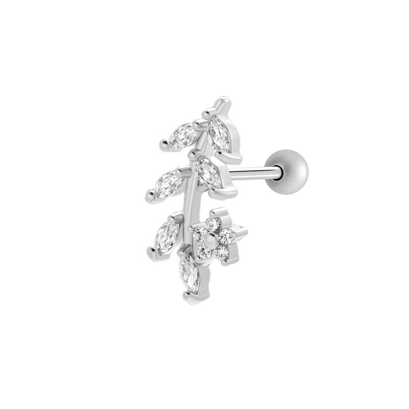 1 Piece Heart Copper Gold Color  Zircon Piercing Earring 