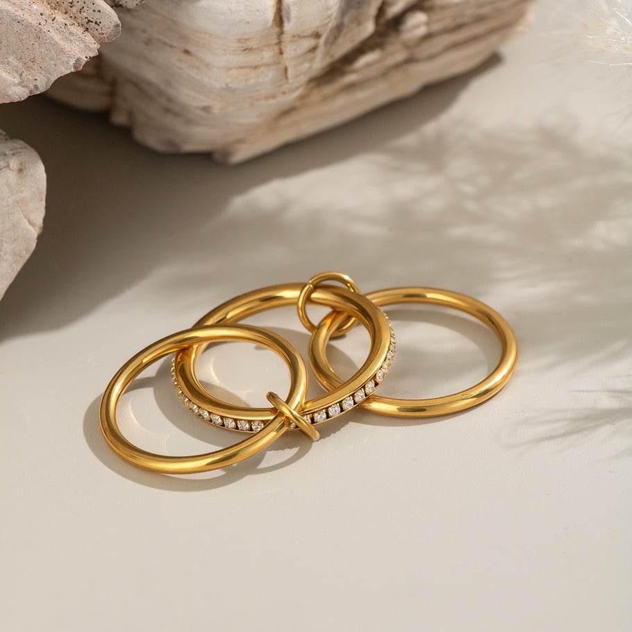 1 Piece Simple  Patchwork Stainless Steel Gold Color  Rhinestone Statement Rings Picture3