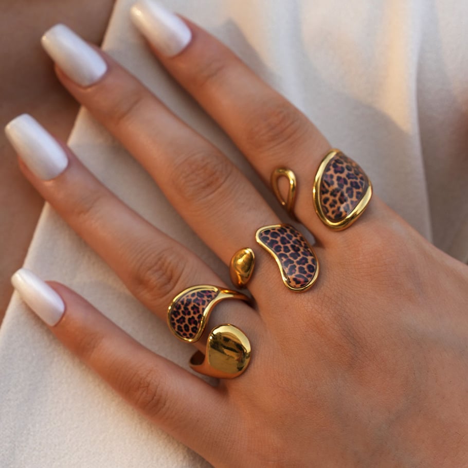 1 pezzo semplice casual leopardato anelli in acciaio inossidabile Immagine8