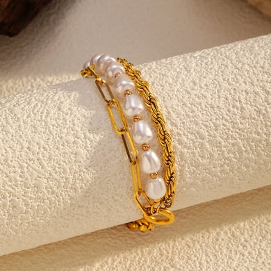 1 Piece Retro Irregular Shape Stainless Steel  Gold Color Charm Bracelet h5 Picture3