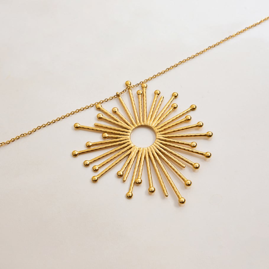 Collier avec pendentif soleil glamour en acier inoxydable couleur or pour femme, 1 pièce Image5