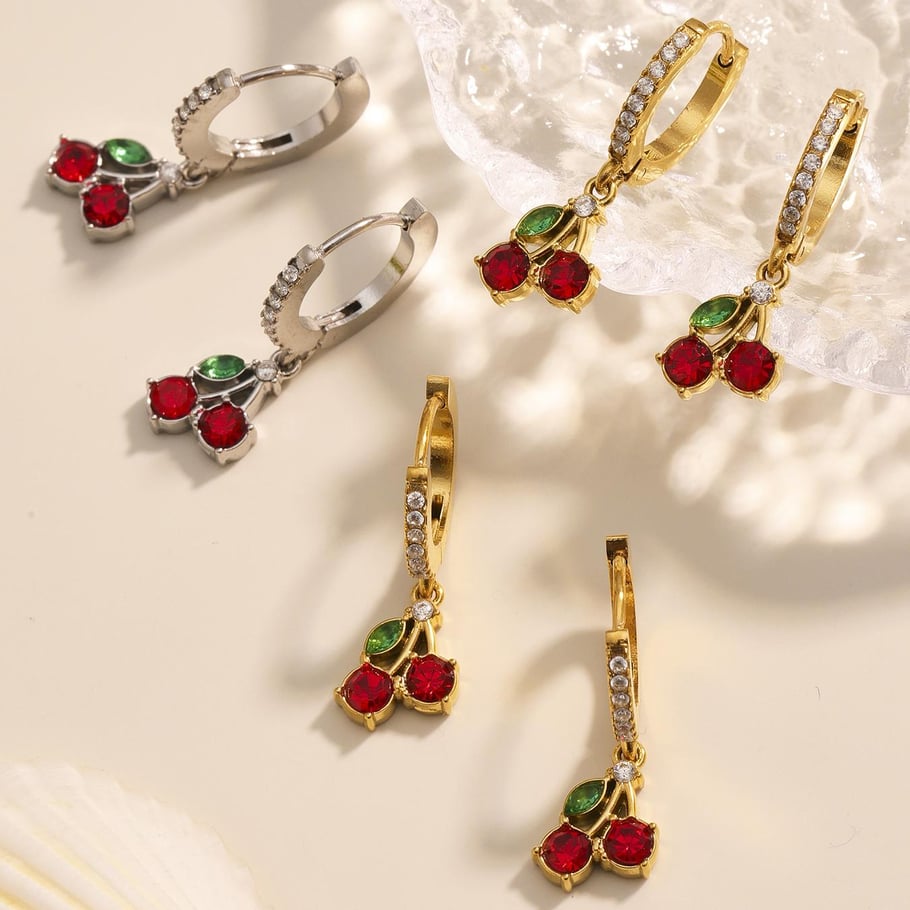 Set di gioielli da donna in acciaio inossidabile color oro, 1 pezzo, colore ciliegia intenso Immagine7