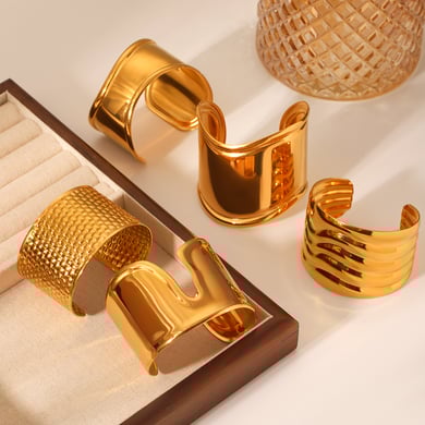 1 Pair Daily Turtle Stainless Steel Gold Color Women's Cuff Bracelets h5 Picture6