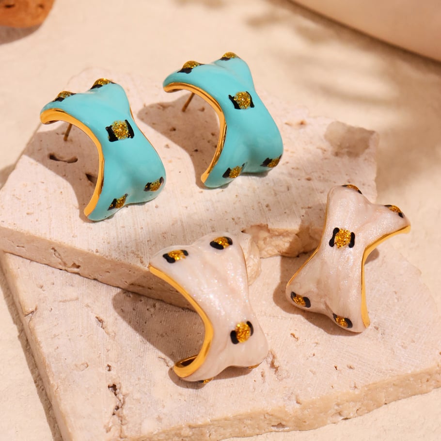 1 Pair Colorful Irregular Shape Stainless Steel Gold Color Women's Stud Earrings Picture2