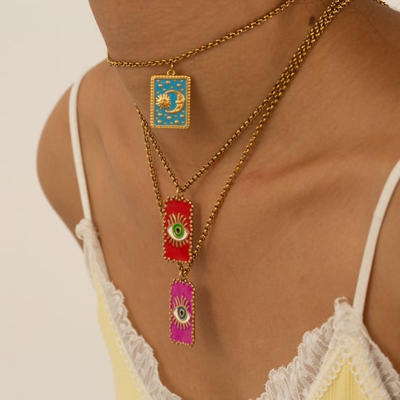 1 Piece Classic Tarot Stainless Steel Gold Color Women's Pendant Necklaces