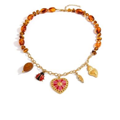 1 Piece Elegant Irregular Shape Heart Stainless Steel  Women's Beaded Necklaces h5 