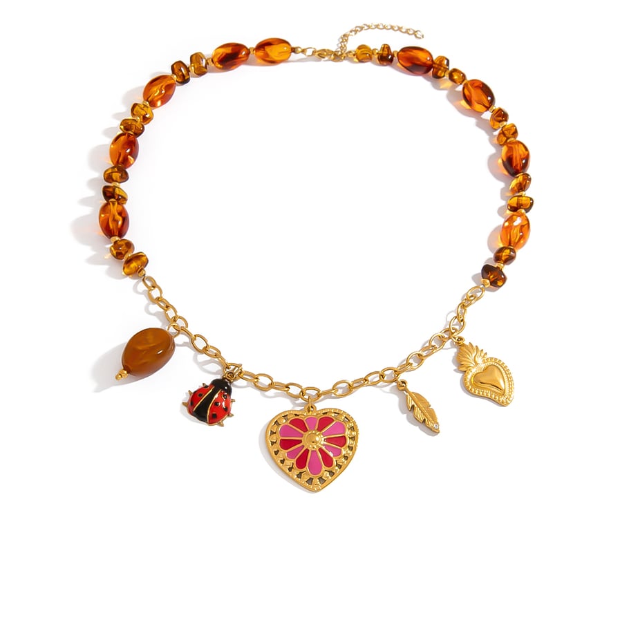 1 Piece Elegant Irregular Shape Heart Stainless Steel  Women's Beaded Necklaces 
