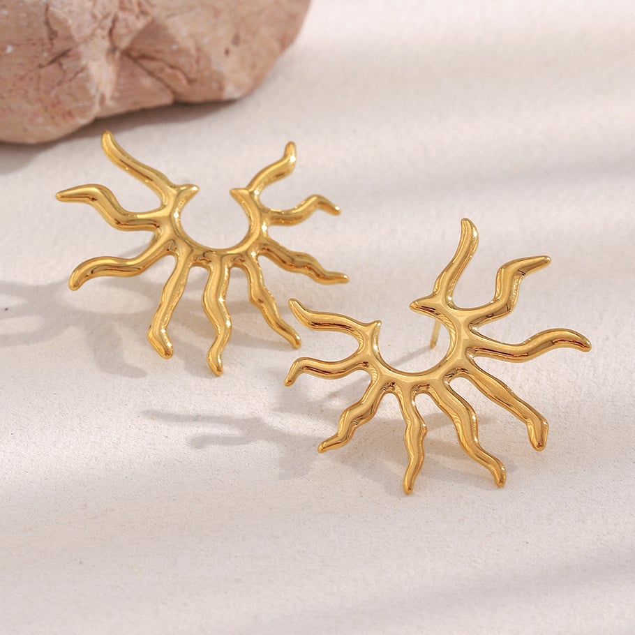 1 Pair Simple Series Vacation Sun Stainless Steel Gold Color Women's Stud Earrings h5Picture2