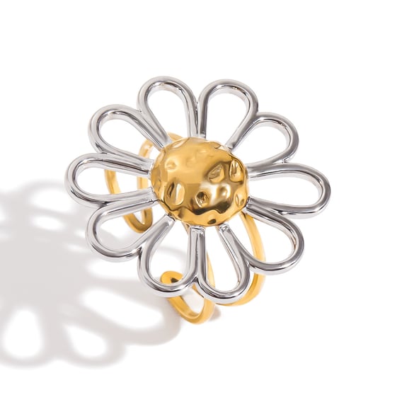 1 Piece Minimalist Flower Stainless Steel Gold Color Statement Rings