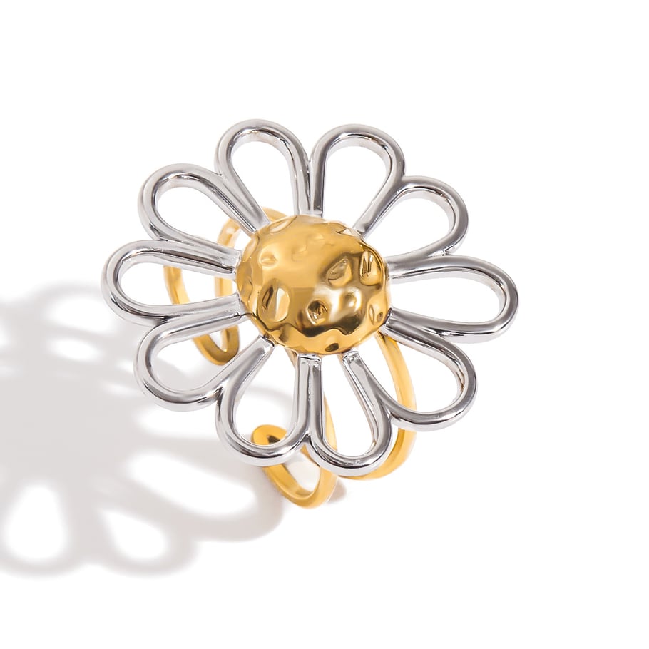 1 Piece Minimalist Flower Stainless Steel Gold Color Statement Rings Picture3