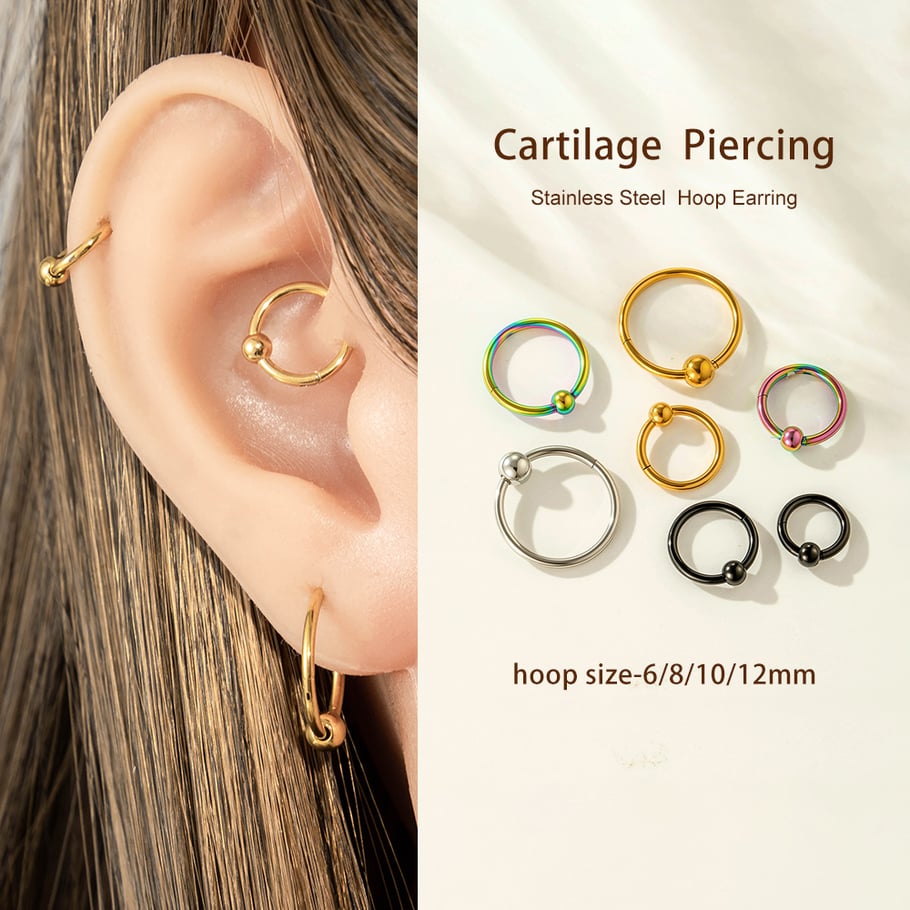 1 Adet Basit Daire Paslanmaz Çelik Altın Rengi Piercing Küpe Resim4