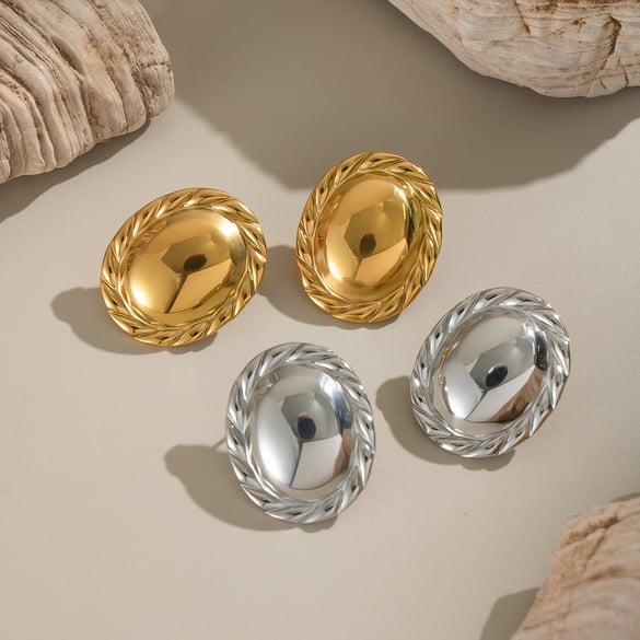 1 paire de boucles d&#39;oreilles à tige simples en acier inoxydable doré pour femme