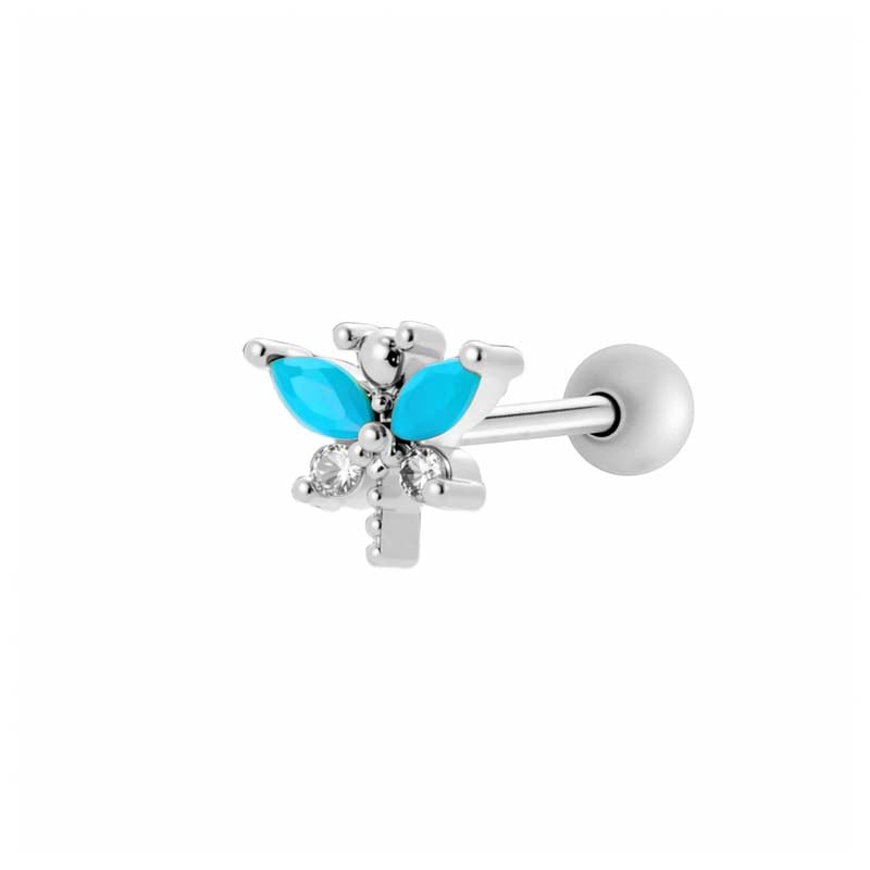 1 Adet Kelebek Bakır Altın Rengi Zirkonyum Piercing Küpe 