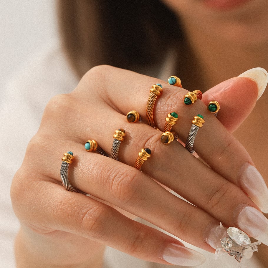 1 Piece Annular Shape Stainless Steel Gold Color Natural Stone Statement Rings Picture5