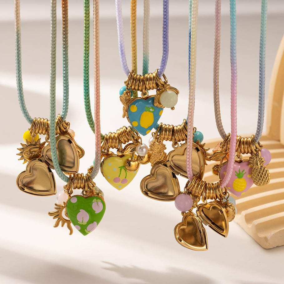 Collier pendentif croix cœur rétro en pierres naturelles couleur or 1 pièce Image3
