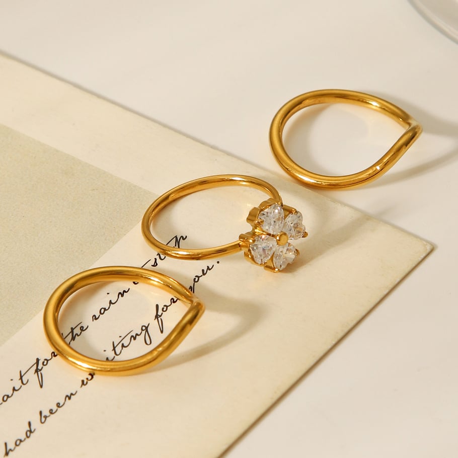 1 Piece Daily Flower Stainless Steel  Zircon Statement Rings Picture7