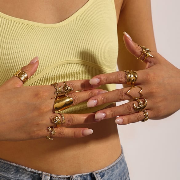 1 Piece Stainless Steel Gold Color Statement Ring 2