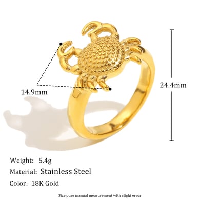 1 stuk klassieke krab roestvrij staal goudkleurige statement ringen h5 Afbeelding6
