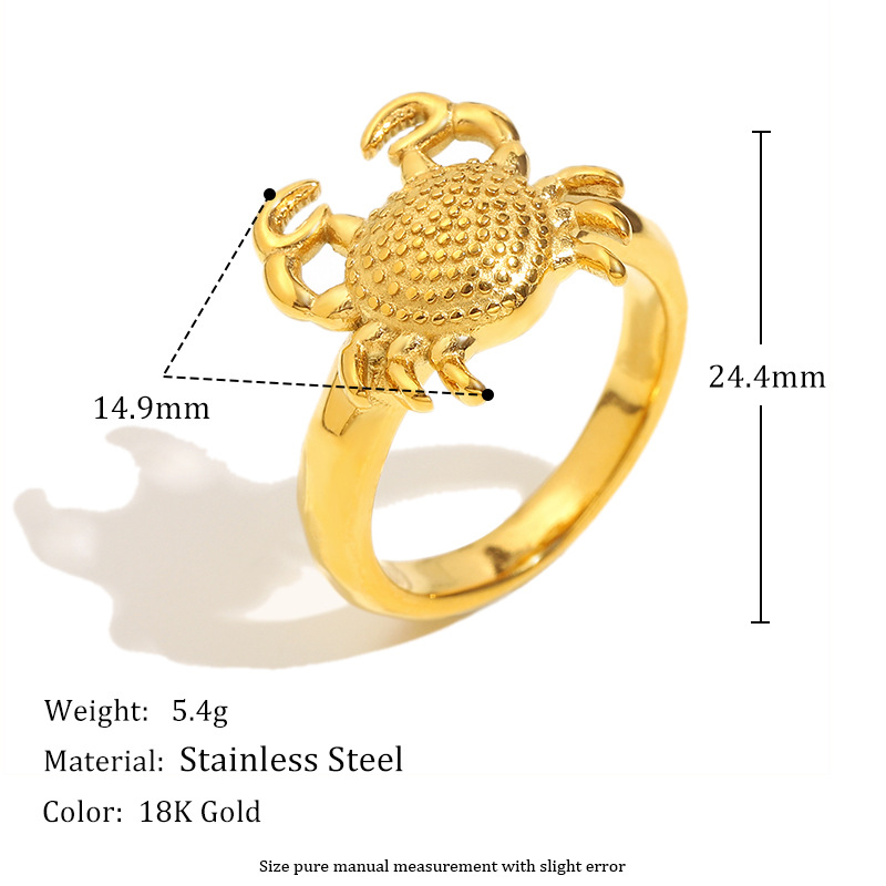 1 stuk klassieke krab roestvrij staal goudkleurige statement ringen Afbeelding6