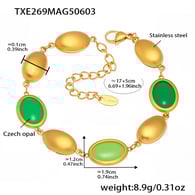 TXE269 - Bracciale in opale verde dorato 17+5 cm 