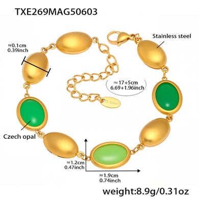 Set di collane da donna in acciaio inossidabile color oro con opale di forma ovale elegante da 1 pezzo h5 