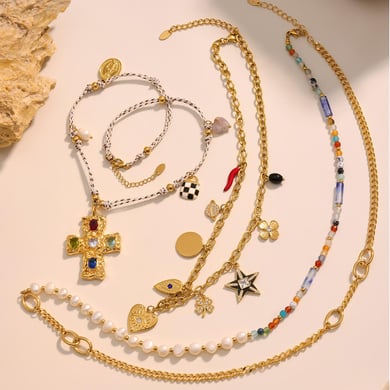 1 pezzo classico croce perline perle in acciaio inossidabile color oro zircone collane con ciondolo da donna h5 Immagine5