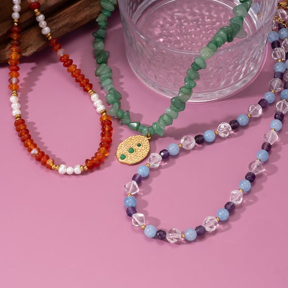 1 Piece Ethnic Series Elegant Beads Gold Color Women's Beaded Necklaces 2