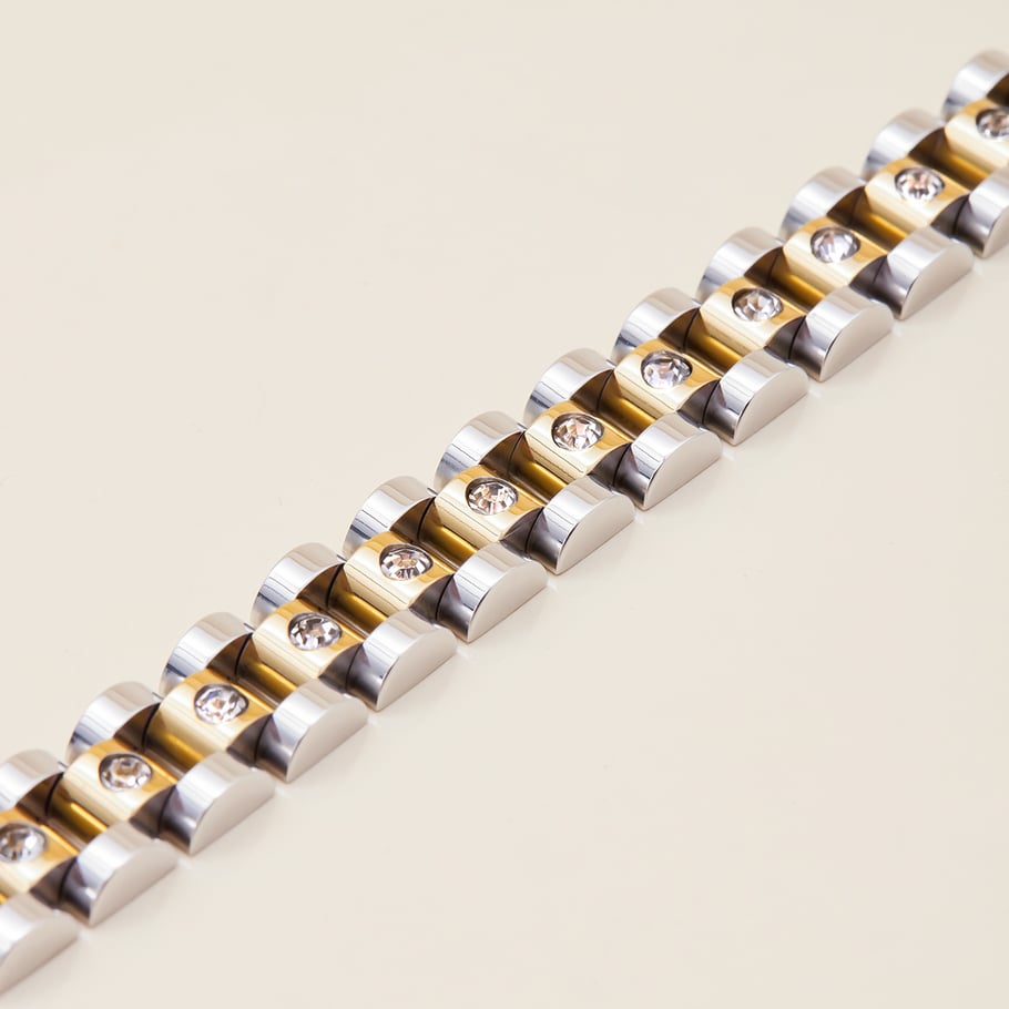 Bracelet chaîne en acier inoxydable doré pour femme, motif patchwork classique, 1 pièce Image7