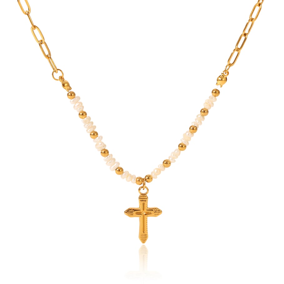 1 Pair Simple Series Daily Cross Stainless Steel  Women's Pendant Necklaces 