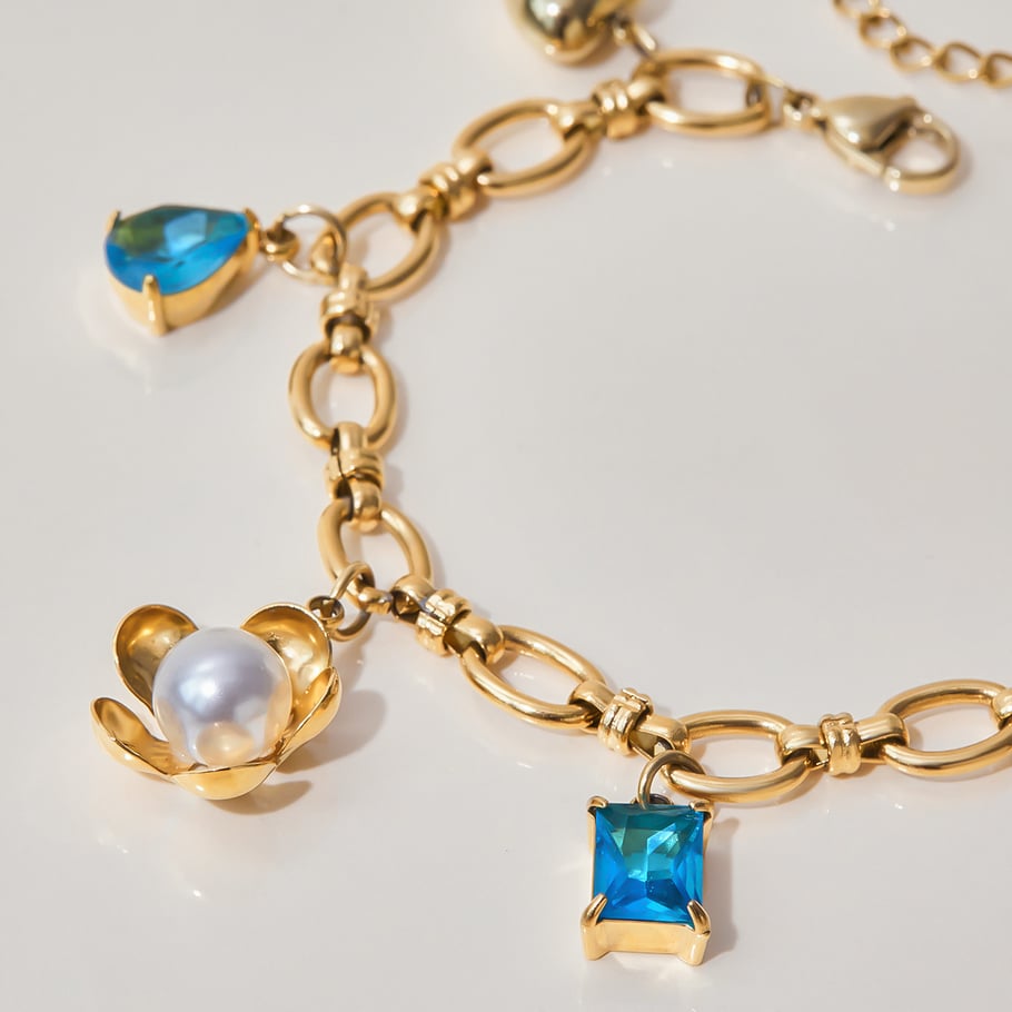 1 Piece Retro Rectangular Stainless Steel Gold Color Women's Charm Bracelets Picture10