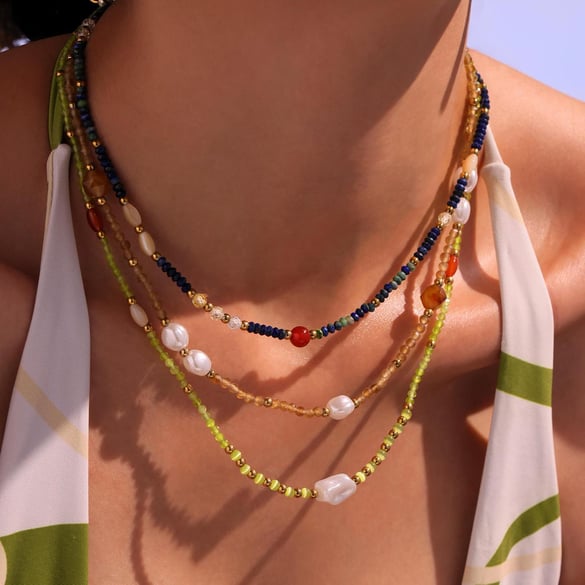 1 Stück Elegante Perlen Natursteine Goldfarbene Perlenketten für Damen 2