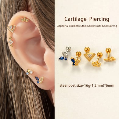 1 stuk vlinder koper goudkleurige zirkoon piercing oorbel h5 Afbeelding4