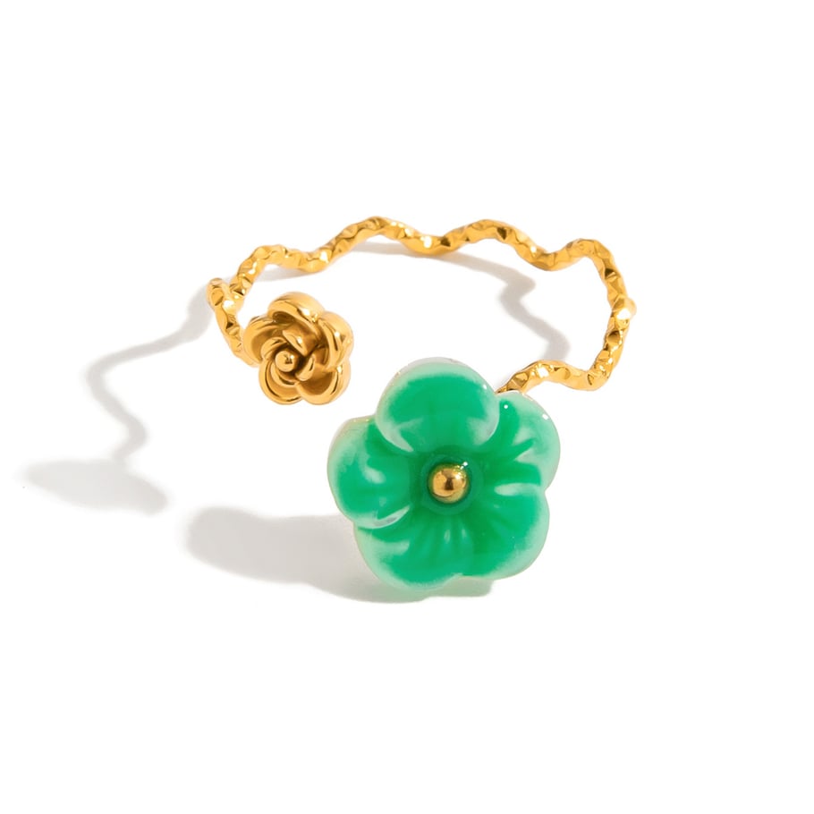1 Piece Stylish Flower Stainless Steel Gold Color Statement Rings