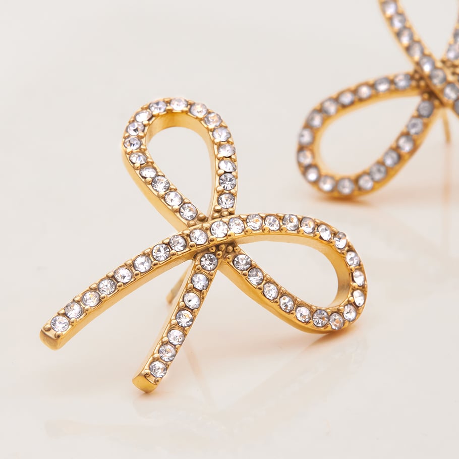 1 paar Shining Series Bow Knot roestvrijstalen goudkleurige damesoorbellen Afbeelding7