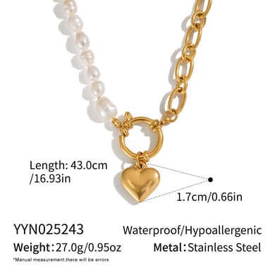 Collana con perle in acciaio inossidabile a forma di cuore, 1 pezzo h5 