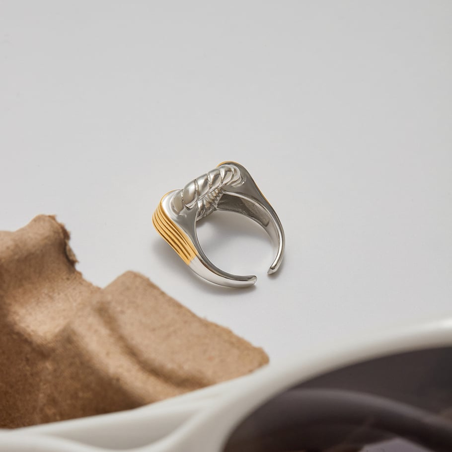 1 stuk moderne rechthoekige roestvrijstalen statement ringen in goudkleur Afbeelding6