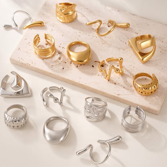 1 Piece Modern Irregular Shape Stainless Steel Gold Color Statement Rings