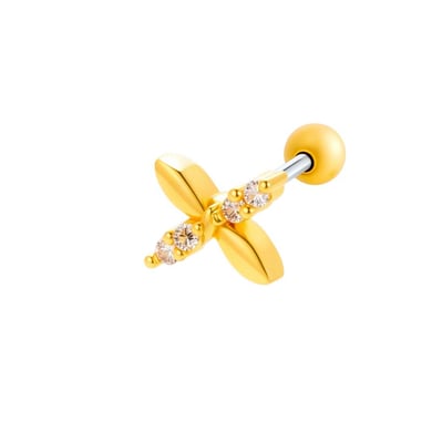 1 Piece Simple Rhombus Copper Gold Color Zircon Women's Piercing Earrings h5 
