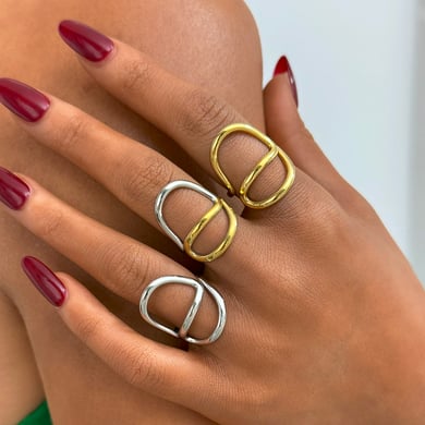 Anillos llamativos de acero inoxidable dorados con forma irregular informal de 1 pieza h5 Imagen5