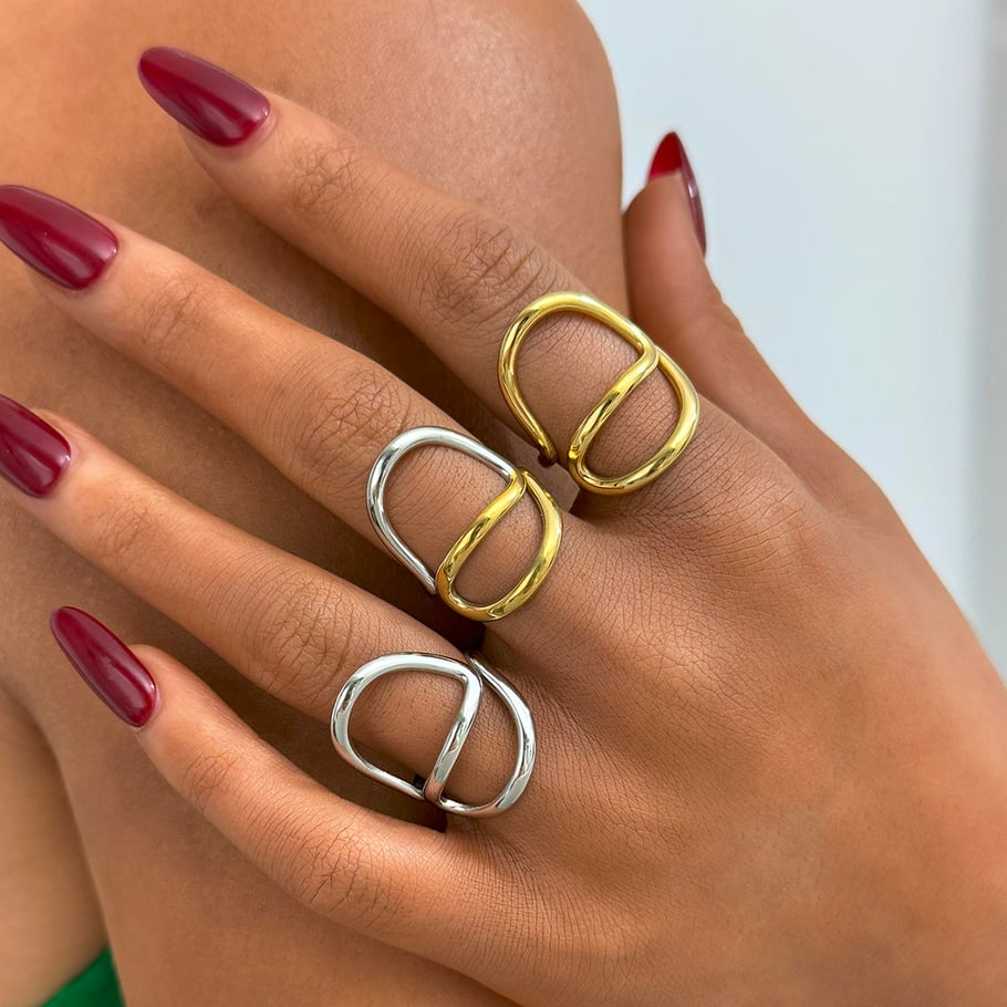 Anillos llamativos de acero inoxidable dorados con forma irregular informal de 1 pieza Imagen5