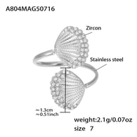 Anello con doppia conchiglia in zircone color acciaio A804 5A - Misura 7/Numero 7 Immagine4