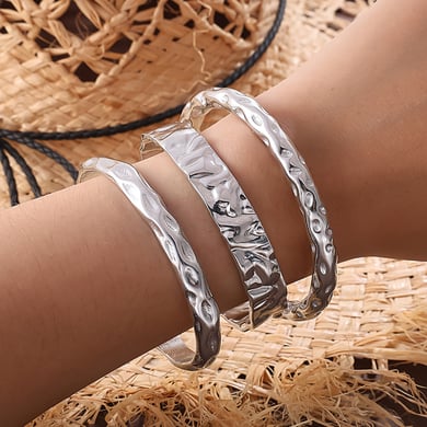 1 Piece Plaid Stainless Steel Gold Color Cuff Bangle h5 Picture3