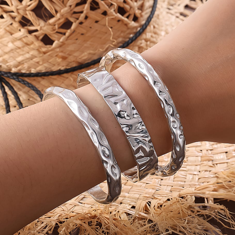 1 Piece Plaid Stainless Steel Gold Color Cuff Bangle Picture3