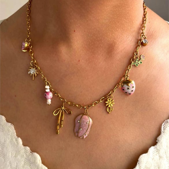 1 Piece Flower Stainless Steel Gold Color Pendant Necklace 2