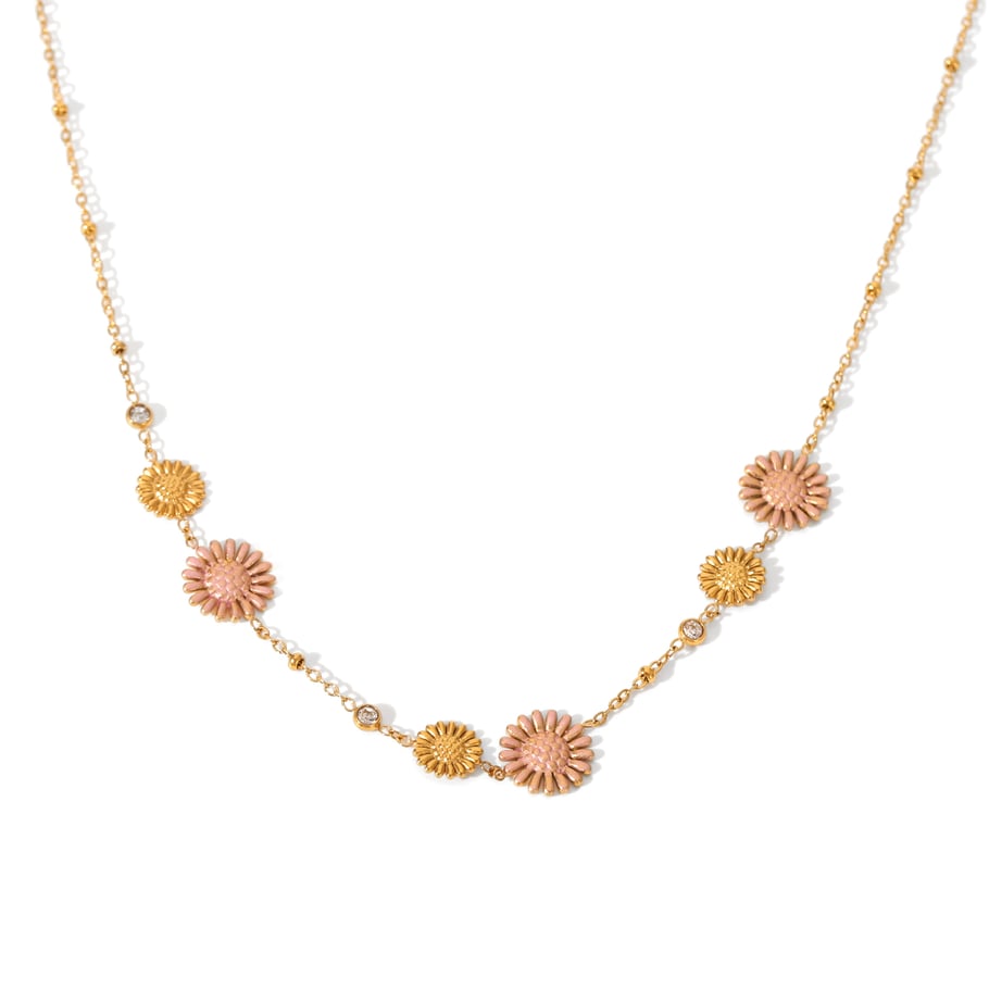 Collier chaîne en acier inoxydable pour femme, motif fleur, 1 pièce